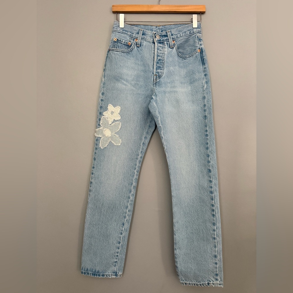 Levi's 501 Patchwork Flower High Rise Straight Le… - image 9